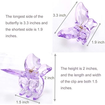 NAISIER Hair Claw Clips Jaw Clips 3.3 inch Girls Clear Butterfly Hair Clips, Beautiful Butterfly Hair Clips Hair Accessories for Girls and Women.(Large sized,5 pack)