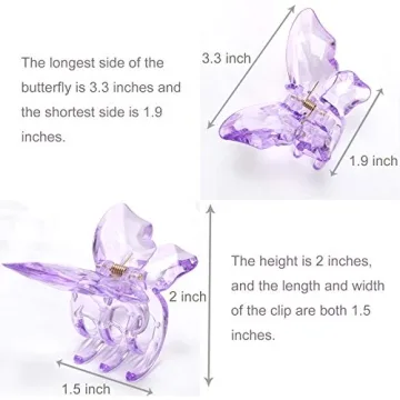 NAISIER Hair Claw Clips Jaw Clips 3.3 inch Girls Clear Butterfly Hair Clips, Beautiful Butterfly Hair Clips Hair Accessories for Girls and Women.(Large sized,5 pack)