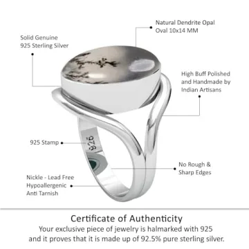 Gray Dendrite Agate Silver Ring for Women - Size 6.5