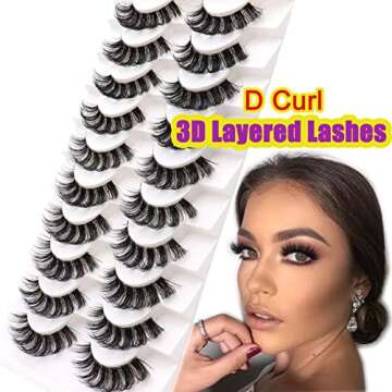 Veleasha Russian Strip Lashes with Clear Band Looks Like Eyelash Extensions D Curl Lash Strips 10 Pa...