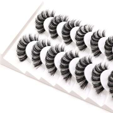 Veleasha Russian Strip Lashes with Clear Band Looks Like Eyelash Extensions D Curl Lash Strips 10 Pairs Pack (DT06)