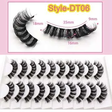 Veleasha Russian Strip Lashes with Clear Band Looks Like Eyelash Extensions D Curl Lash Strips 10 Pairs Pack (DT06)