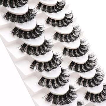 Veleasha Russian Strip Lashes with Clear Band Looks Like Eyelash Extensions D Curl Lash Strips 10 Pairs Pack (DT06)