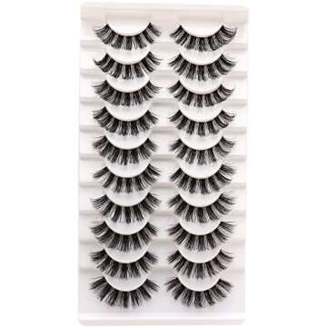 Veleasha Russian Strip Lashes with Clear Band Looks Like Eyelash Extensions D Curl Lash Strips 10 Pairs Pack (DT06)