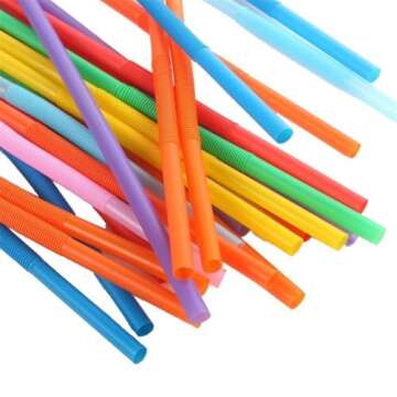 Colorful Extra Long Flexible Bendy Drinking Straws, 100 Pack