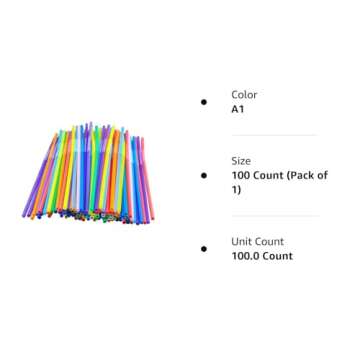 Colorful Extra Long Flexible Bendy Drinking Straws, 100 Pack