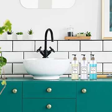 3 Pieces Pump Bottle Set, 25 oz Shampoo and Conditioner Dispenser, Plastic Refillable Soap Dispenser with 6 Label Sticker for Bathroom Lotion Body Wash(Black and Gold)