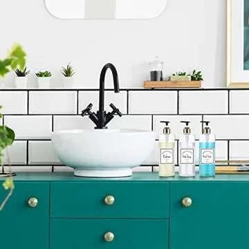 3 Pieces Pump Bottle Set, 25 oz Shampoo and Conditioner Dispenser, Plastic Refillable Soap Dispenser with 6 Label Sticker for Bathroom Lotion Body Wash(Black and Gold)