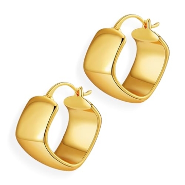 Frigotine Small Chunky Gold Geometric Hoop Earrings for Women, Trendy Statement Minimalist Hollow Li...