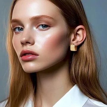 Frigotine Small Chunky Gold Geometric Hoop Earrings for Women, Trendy Statement Minimalist Hollow Lightweight Square Huggie Earing Prom Jewelry Gift