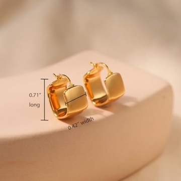 Frigotine Small Chunky Gold Geometric Hoop Earrings for Women, Trendy Statement Minimalist Hollow Lightweight Square Huggie Earing Prom Jewelry Gift