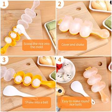 Rice Ball Shaker,Rice Ball Molds, DIY Ball Shaped Kitchen Tools Shakers Food Decor for Kids DIY Lunch Maker Mould with a Mini Rice scoop