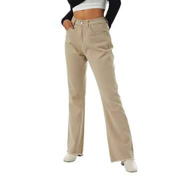 Ailainniyishi Women's High Waist Slim Flared Jeans Y2K Fashion Baggy Straight Wide Leg Denim Pants Streetwear (Khaki, M)