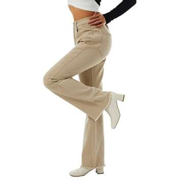 Ailainniyishi Women's High Waist Slim Flared Jeans Y2K Fashion Baggy Straight Wide Leg Denim Pants Streetwear (Khaki, M)