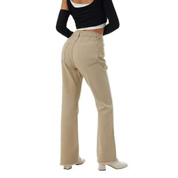 Ailainniyishi Women's High Waist Slim Flared Jeans Y2K Fashion Baggy Straight Wide Leg Denim Pants Streetwear (Khaki, M)
