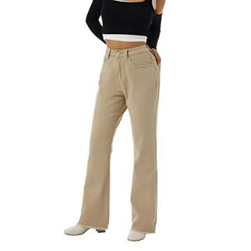 Ailainniyishi Women's High Waist Slim Flared Jeans Y2K Fashion Baggy Straight Wide Leg Denim Pants Streetwear (Khaki, M)
