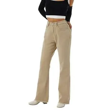 Ailainniyishi Women's High Waist Slim Flared Jeans Y2K Fashion Baggy Straight Wide Leg Denim Pants Streetwear (Khaki, M)