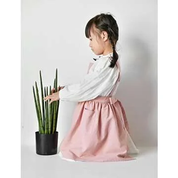 Jevopan Children Bib Apron Kids Apron with Extra Waist Frilly Design for Child with 2 Pockets, for Craft Kitchen Housework Gardening Cooking Baking Arts and Crafs Painting, Age 4-10 (Pink, Kids M)
