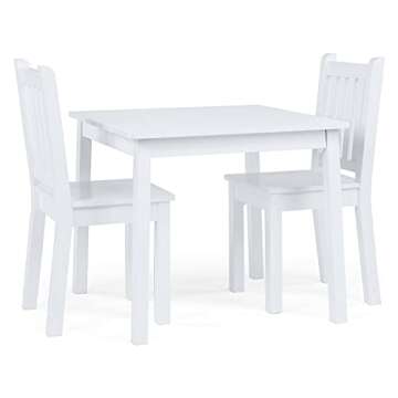 Humble Crew, White Kids Wood Square Table and 2 Chairs Set