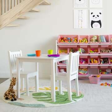 Humble Crew, White Kids Wood Square Table and 2 Chairs Set