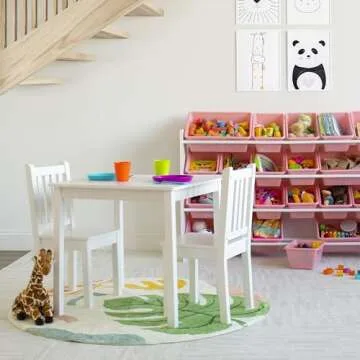 Humble Crew, White Kids Wood Square Table and 2 Chairs Set