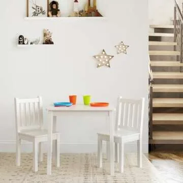 Humble Crew, White Kids Wood Square Table and 2 Chairs Set