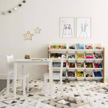 Humble Crew, White Kids Wood Square Table and 2 Chairs Set