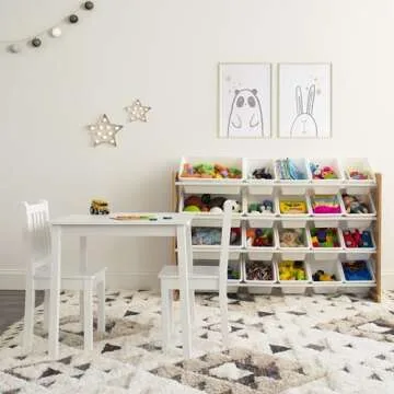 Humble Crew, White Kids Wood Square Table and 2 Chairs Set