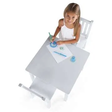 Humble Crew, White Kids Wood Square Table and 2 Chairs Set
