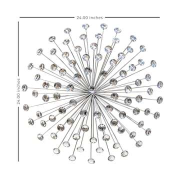 Stratton Home Decor Silver Acrylic Burst Decor | Metal and Acrylic Art Deco Wall Art | Easy to Mount Sunburst Wall Decor with a Shimmery Finish| 24”x 5”x24”