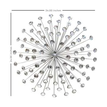 Stratton Home Decor Silver Acrylic Burst Decor | Metal and Acrylic Art Deco Wall Art | Easy to Mount Sunburst Wall Decor with a Shimmery Finish| 24”x 5”x24”