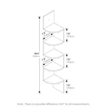Furinno Rossi Wall Mount Floating Corner Shelf, 5-Tier Radial, French Oak Grey/Black