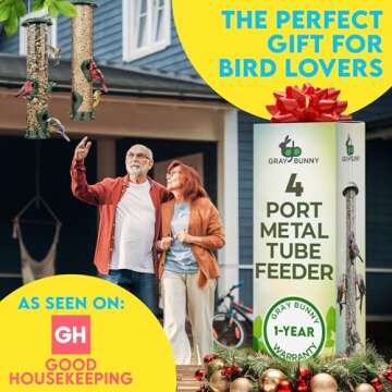 Metal Hanging Bird Feeder Tube, 4-Port, 2-Pack Hanging Bird Feeders for Outdoors, Heavy Duty Chew-Proof and Rust-Proof Metal, 15 Inches