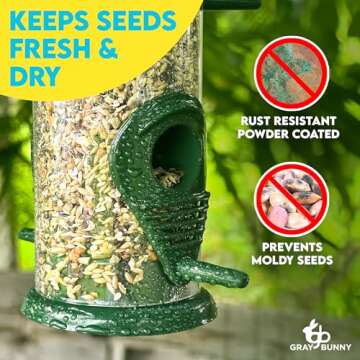 Metal Hanging Bird Feeder Tube, 4-Port, 2-Pack Hanging Bird Feeders for Outdoors, Heavy Duty Chew-Proof and Rust-Proof Metal, 15 Inches