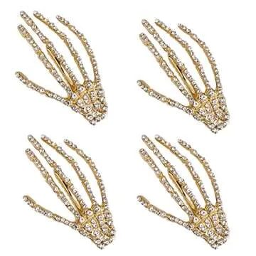 4Pcs Crystal Skeleton Hands Hair Clips for Halloween