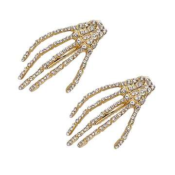 4Pcs Crystal Skeleton Hands Hair Clips Halloween Party Hair Decor Women Girls Hair Accessories, Gold