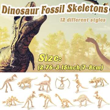 Qiuttnqn 60 Pack Dinosaur Fossil Skeletons,Plastic Figures Dino Bones,Dinosaur Skeleton Toys for Din...