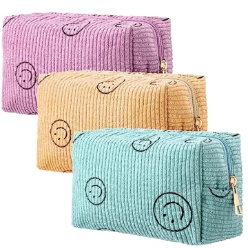 3 Pcs Corduroy Cosmetic Bag Set - Aesthetic Preppy Style Travel Bags