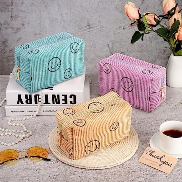 Cute Corduroy Cosmetic Bags for Women Gift Set 3 Pcs