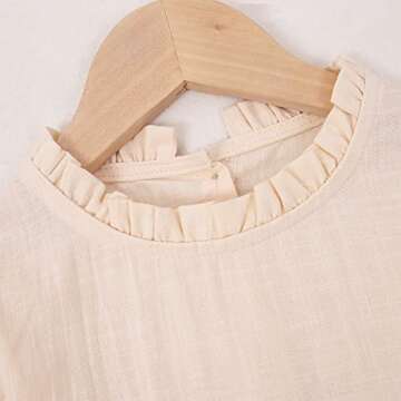 IZYJOY Toddler Baby Girl Cotton Linen Dress Long Sleeve Stand Crew Collar Casual Pockets Dresses Fall Winter White Dresses (Cream-A, 12-18Months)