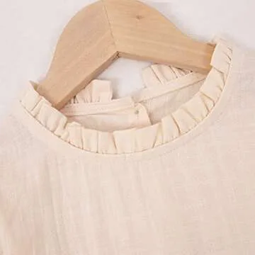 IZYJOY Toddler Baby Girl Cotton Linen Dress Long Sleeve Stand Crew Collar Casual Pockets Dresses Fall Winter White Dresses (Cream-A, 12-18Months)