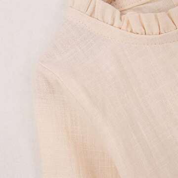 IZYJOY Toddler Baby Girl Cotton Linen Dress Long Sleeve Stand Crew Collar Casual Pockets Dresses Fall Winter White Dresses (Cream-A, 12-18Months)