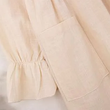 IZYJOY Toddler Baby Girl Cotton Linen Dress Long Sleeve Stand Crew Collar Casual Pockets Dresses Fall Winter White Dresses (Cream-A, 12-18Months)