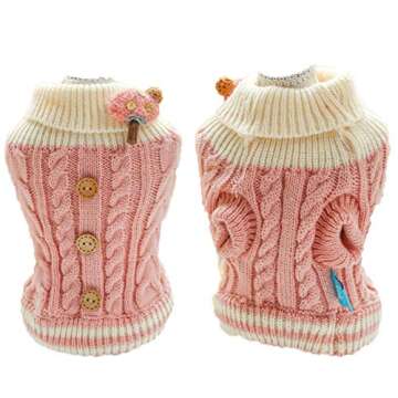 Dog Sweater Cute Classic Buttons Knitted Girls Winter Coat Keep Warm for Medium Dogs Cold Weather,Pink,M