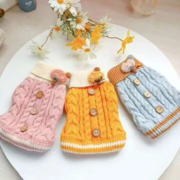 Dog Sweater Cute Classic Buttons Knitted Girls Winter Coat Keep Warm for Medium Dogs Cold Weather,Pink,M