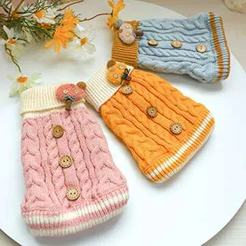 Dog Sweater Cute Classic Buttons Knitted Girls Winter Coat Keep Warm for Medium Dogs Cold Weather,Pink,M