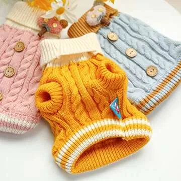 Dog Sweater Cute Classic Buttons Knitted Girls Winter Coat Keep Warm for Medium Dogs Cold Weather,Pink,M