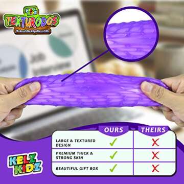 KELZ KIDZ® TEXTURODOS® Textured Pull and Stretch Sensory Bin Stress Balls (4 Pack) - Great Therapeutic Toy for People with Anxiety Disorders -Patented-