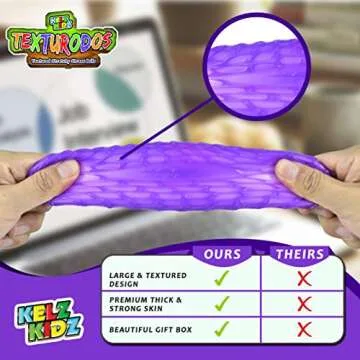 KELZ KIDZ® TEXTURODOS® Textured Pull and Stretch Sensory Bin Stress Balls (4 Pack) - Great Therapeutic Toy for People with Anxiety Disorders -Patented-