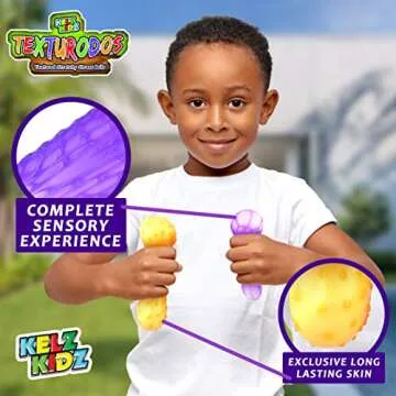 KELZ KIDZ® TEXTURODOS® Textured Pull and Stretch Sensory Bin Stress Balls (4 Pack) - Great Therapeutic Toy for People with Anxiety Disorders -Patented-